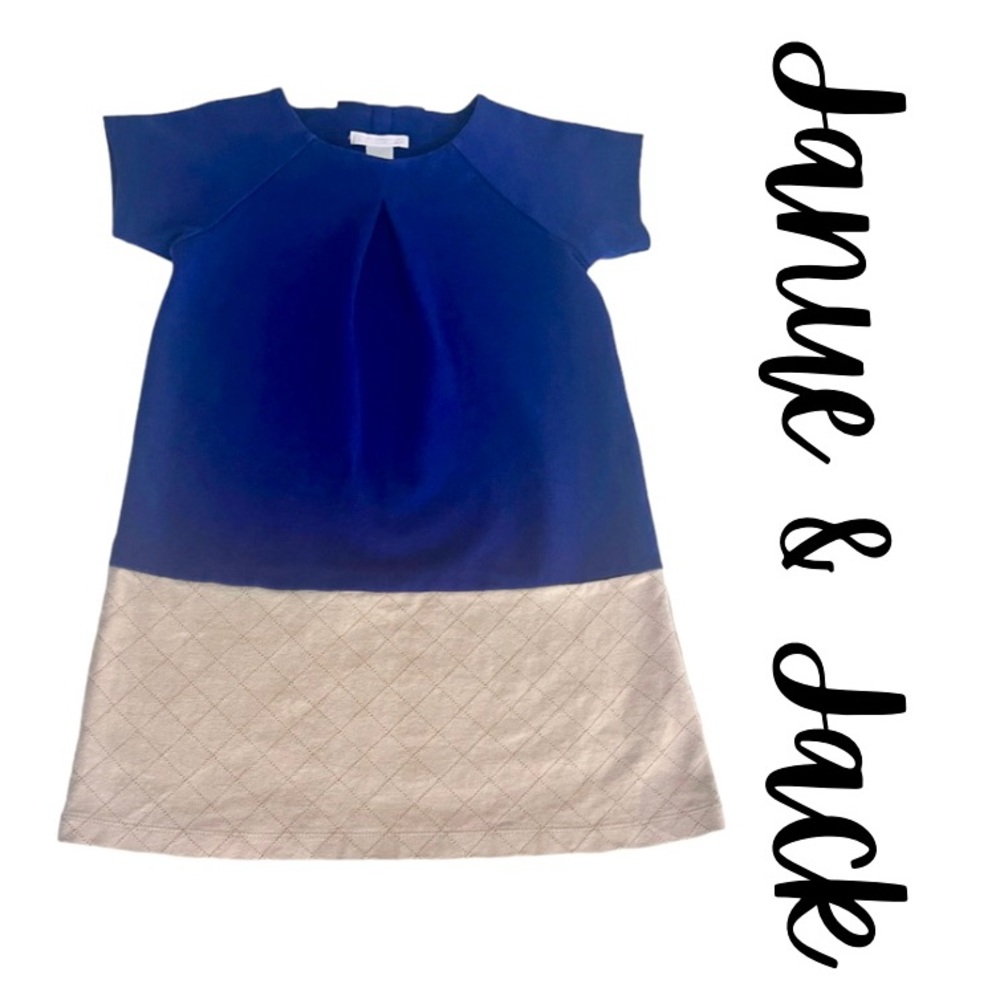Janie & Jack Color Block Blue & Tan Dress w/ Bow Accent Girls Size 6